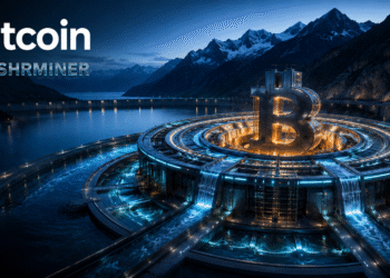 SHRMiner Bitcoin mining facility and Bitcoin symbol