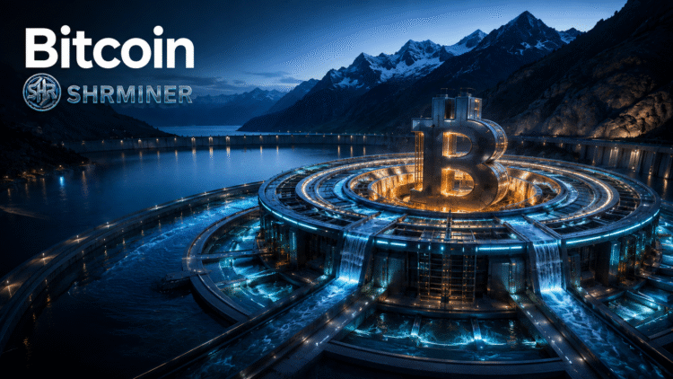 SHRMiner Bitcoin mining facility and Bitcoin symbol
